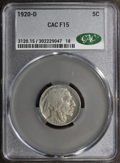 1920-D (F15 CAC) Buffalo Nickel 5C CACG