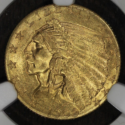 1909 (MS65+ CAC) Indian Head Gold Quarter Eagle $2.50 NGC - GEM!