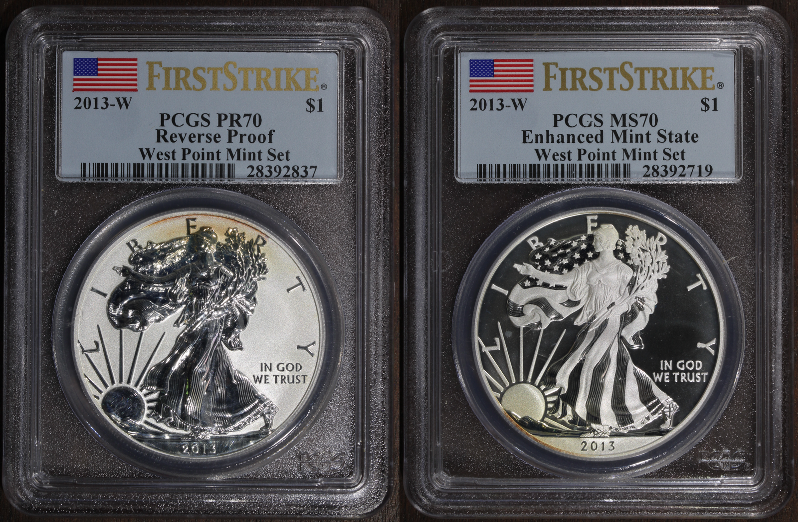 2013-W (MS70 & PR70) Mint State Reverse Proof American Silver Eagle Set PCGS