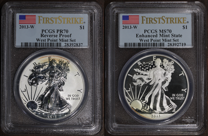 2013-W (MS70 & PR70) Mint State Reverse Proof American Silver Eagle Set PCGS