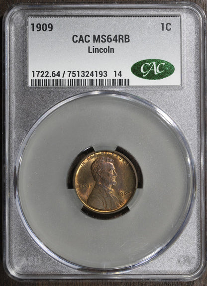 1909 (MS64RB CAC) Lincoln Wheat Cent 1C CACG - First Year