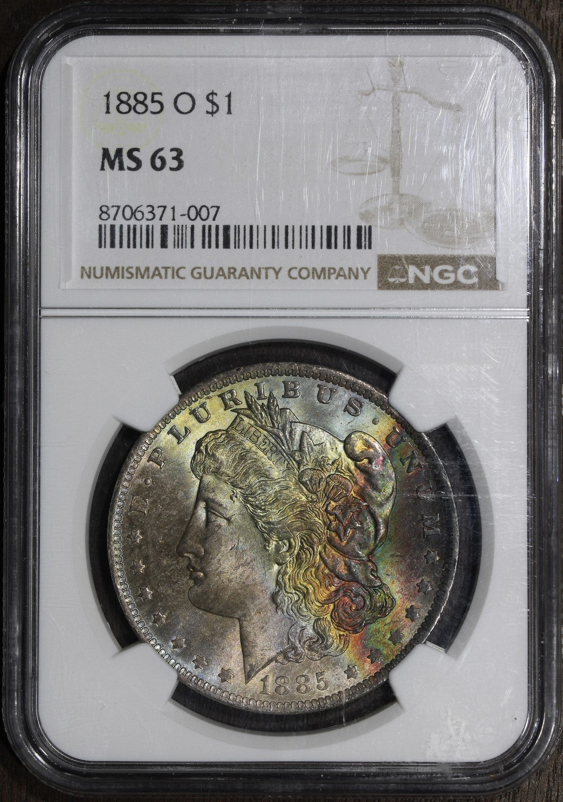 1885-O (MS63) Morgan Silver Dollar $1 NGC - Rainbow Toned