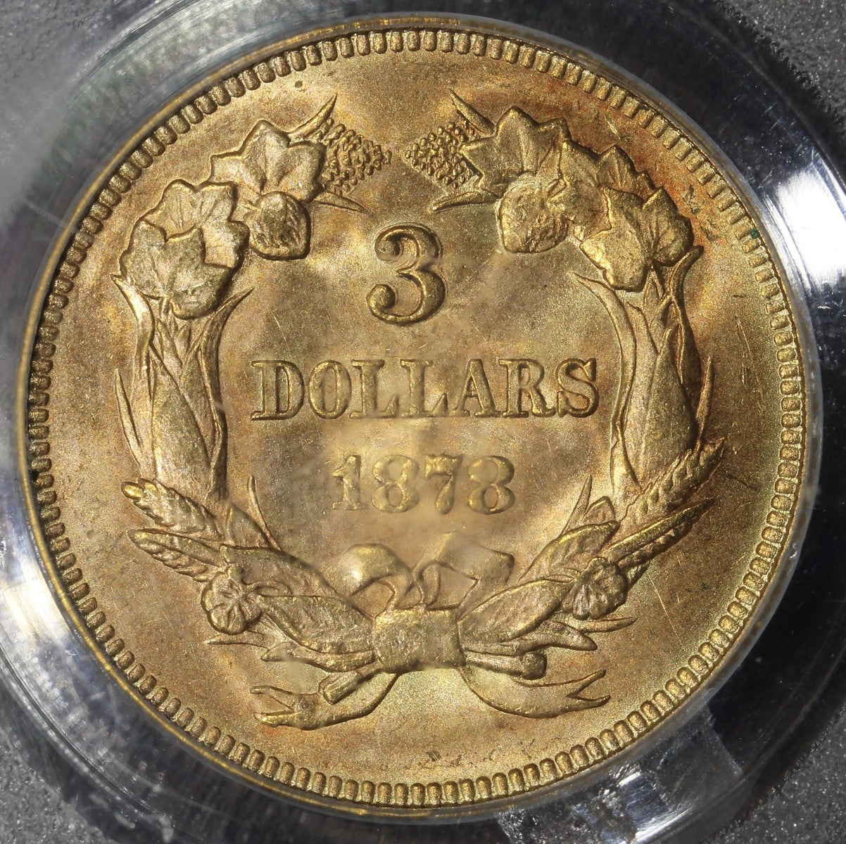 1878 (MS64+ CAC) Indian Princess Three Dollar Gold Piece $3 PCGS - PLUS