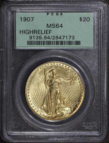 1907 (MS64) High Relief Saint St Gauden's Double Eagle $20 PCGS OGH - Wire Edge