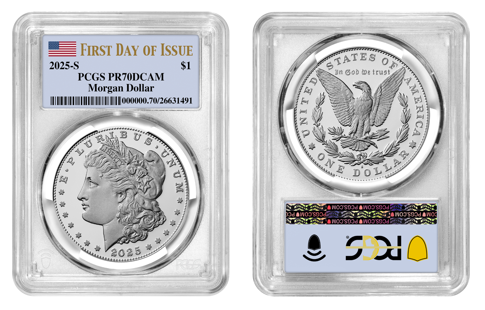 2025-S (PR70) Proof Morgan & Peace Silver Dollar (2 Coin Set) FDOI PCGS Presale