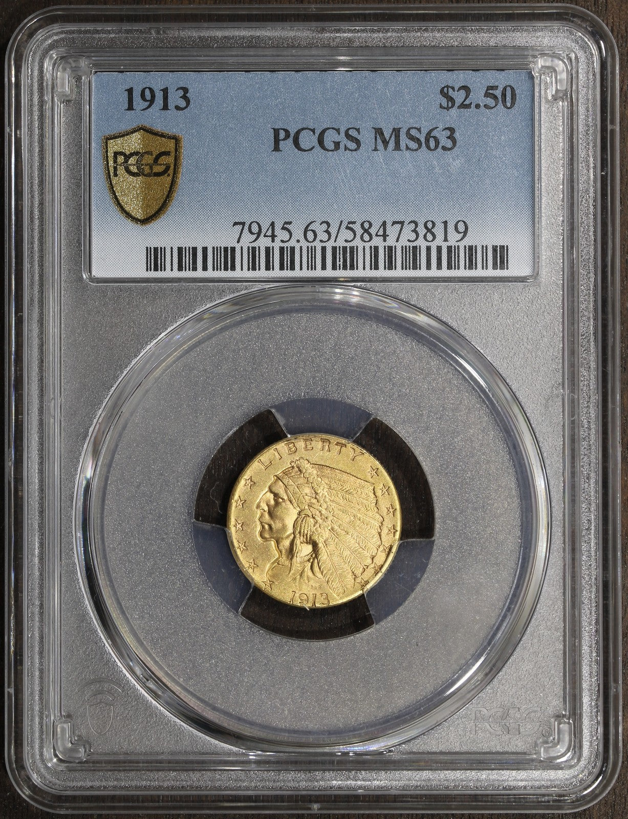 1913 (MS63) Indian Head Gold Quarter Eagle $2.50 PCGS
