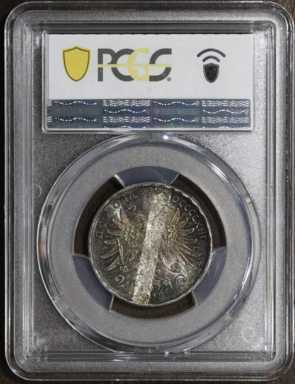 1914 (MS65) Austria Franz Joseph Silver 2 Corona PCGS - Tape Toned Gem!