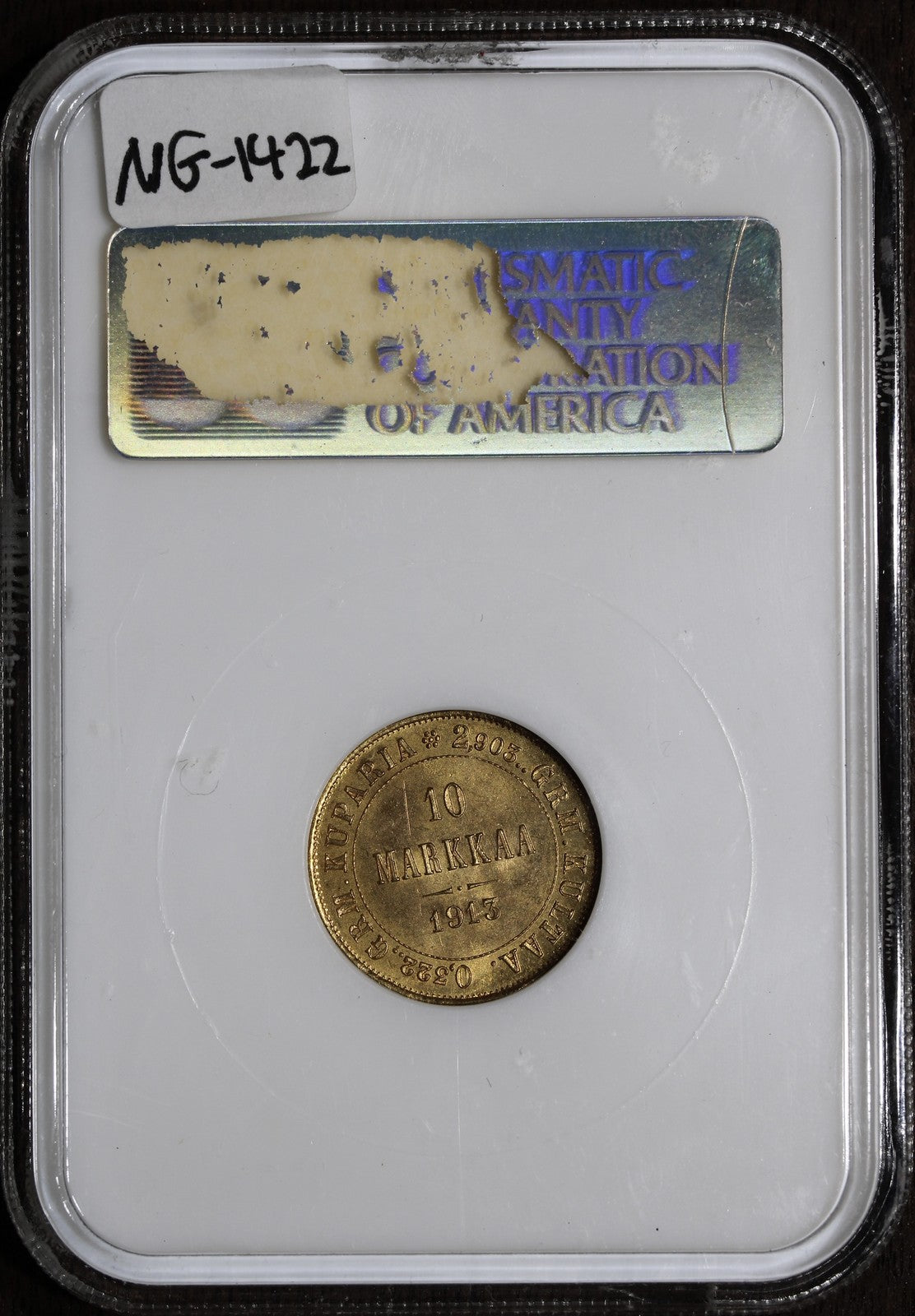 1913 (MS65) Finland Gold 10 Markkaa NGC - Gem Old Fatty Holder