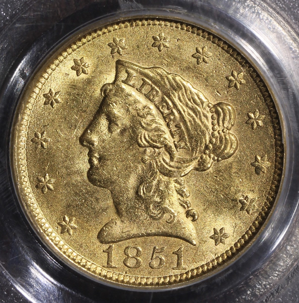 1851 (AU58 CAC) Liberty Head Gold Quarter Eagle $2.50 PCGS OGH