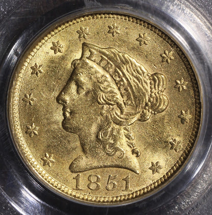 1851 (AU58 CAC) Liberty Head Gold Quarter Eagle $2.50 PCGS OGH