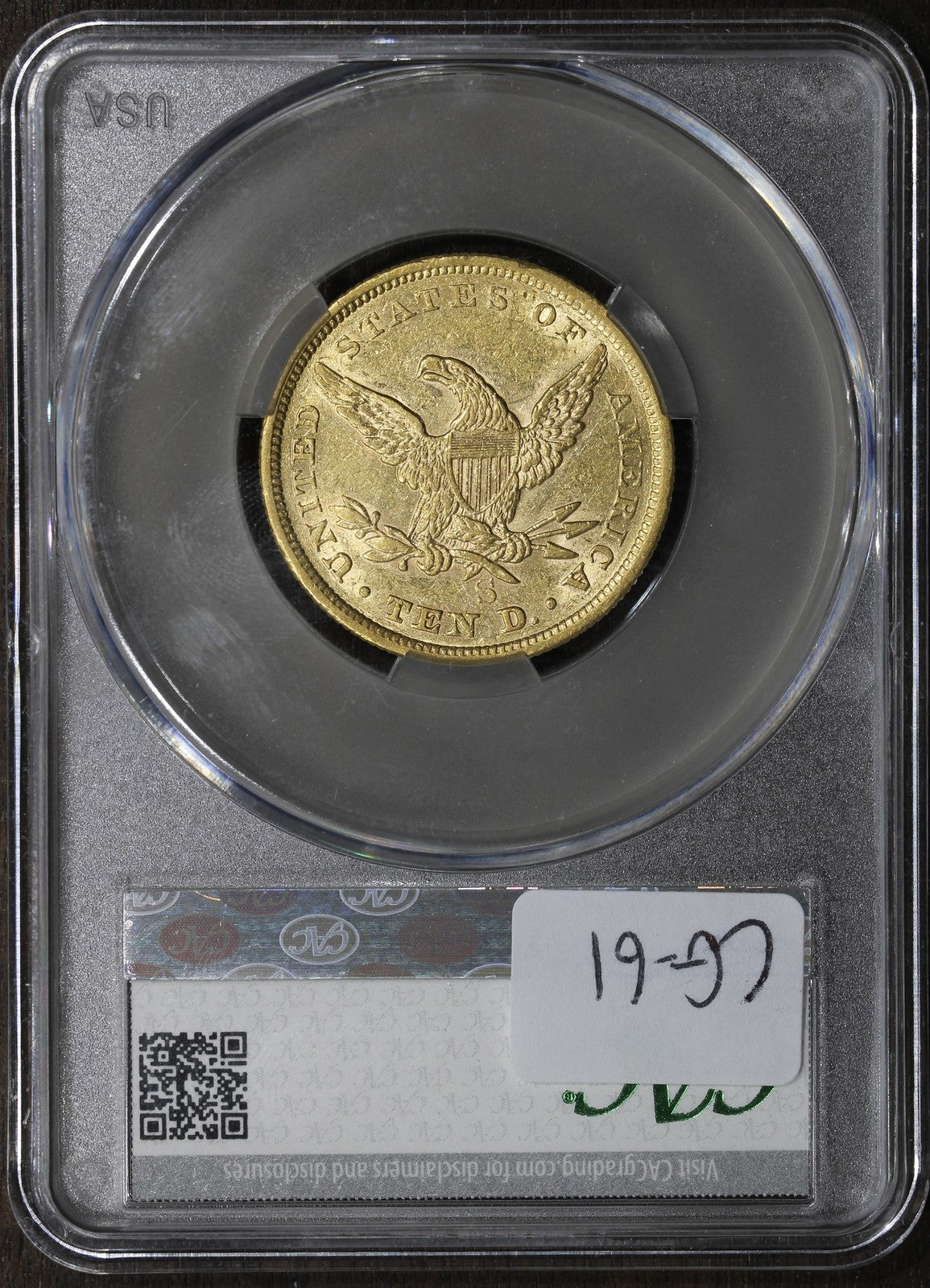 1854-S (AU50 CAC) Liberty Head Gold Eagle $10 CACG - Better Date