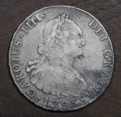 1793-Pts Spanish Empire Bolivia Silver Colonial 8 Reales 8R - Potosi Mint VF