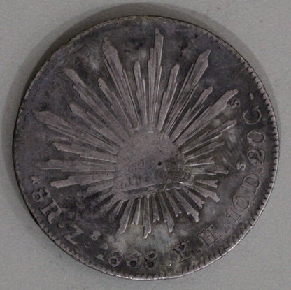 Mexico 1868-Zs Cap and Ray 8 Reales Toned - Zacatecas Mint Silver Coin