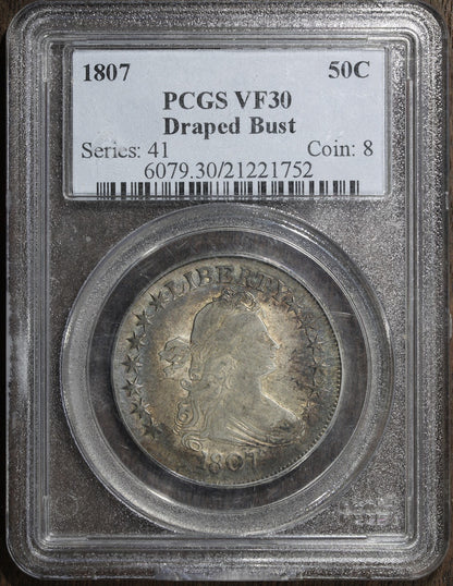1807 (VF30) Draped Bust Half Dollar 50C PCGS - Nicely Toned