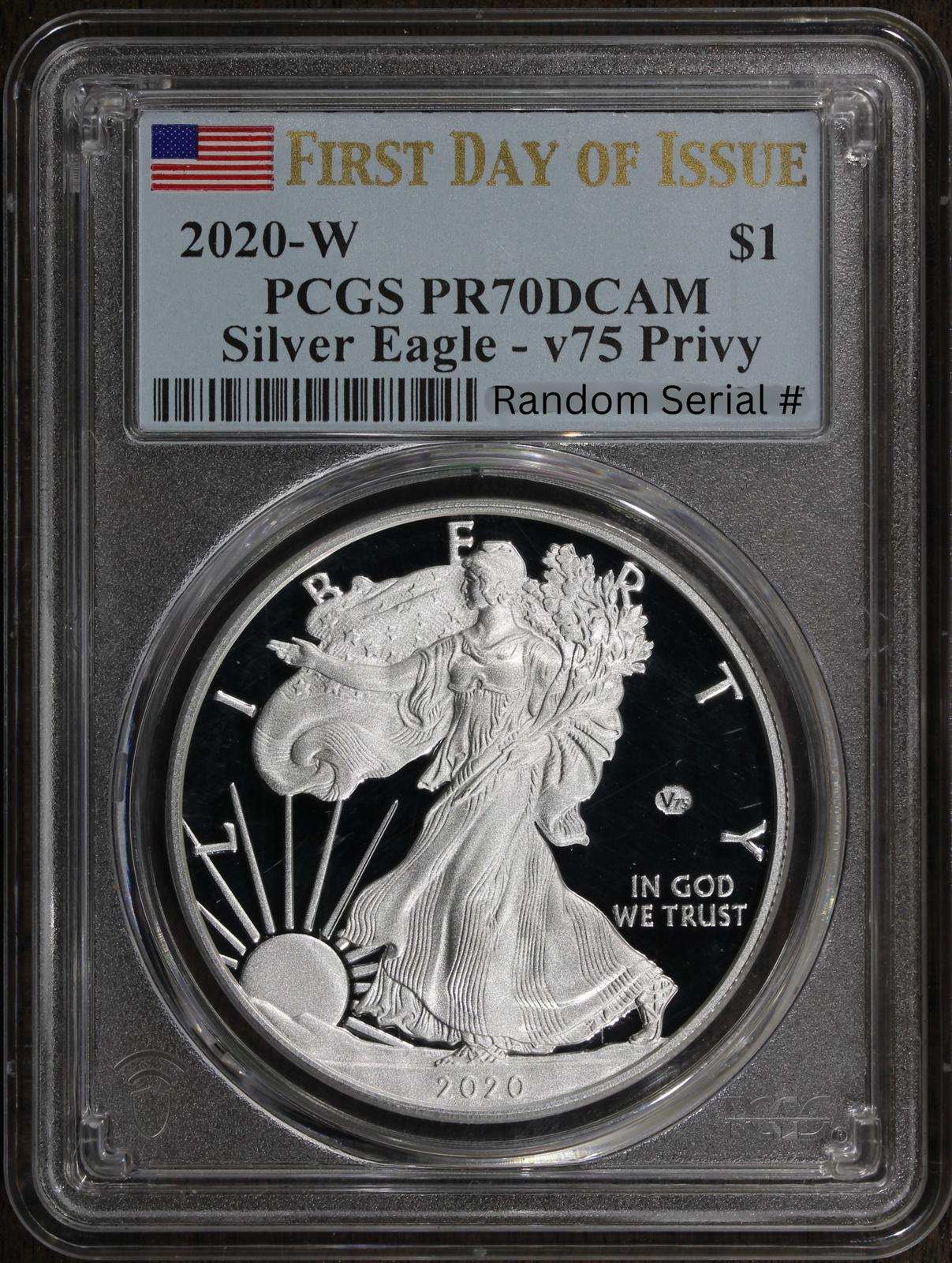 2020-W V75 (PR70 DCAM) Proof Silver Eagle PCGS First Day of Issue FDOI - WW2