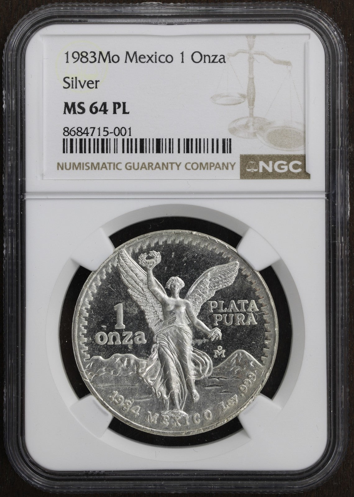 1983-Mo (MS64PL) Mexico 1 oz Silver Libertad Onza NGC - RARE Prooflike