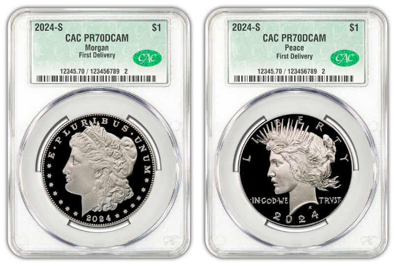 2024-S (PR70) Proof Morgan & Peace Dollar (2 CoinSet) CAC First Delivery FD CACG