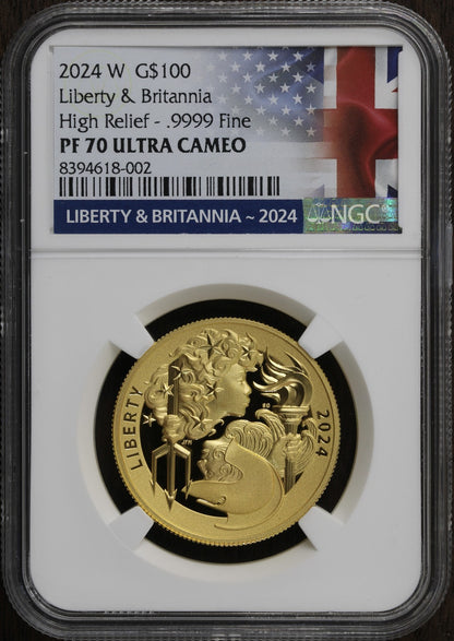 2024-W (PF70) $100 Proof 1 oz Gold Liberty & Britannia (US Mint) NGC