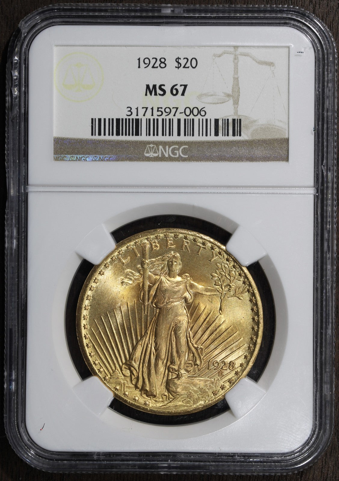 1928 (MS67) St. Gauden's Gold Double Eagle $20 NGC - Superb Gem Saint