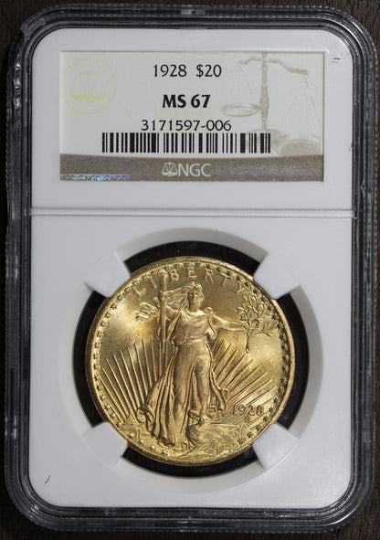 1928 (MS67) St. Gauden's Gold Double Eagle $20 NGC - Superb Gem Saint