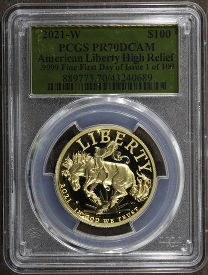 2021-W (PR70) American Liberty High Relief 1 oz Gold $100 PCGS Bronco