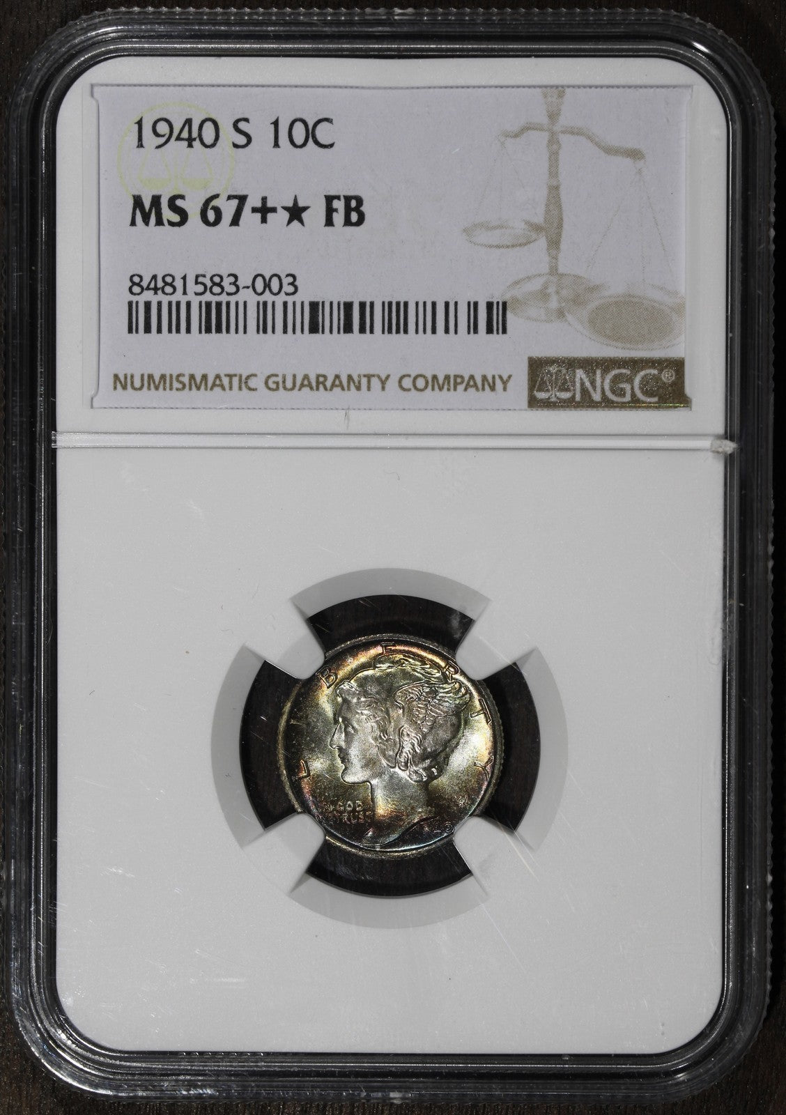 1940-S (MS67+ STAR FB) Mercury Dime 10C NGC - Rainbow Toned, Plus and STAR!