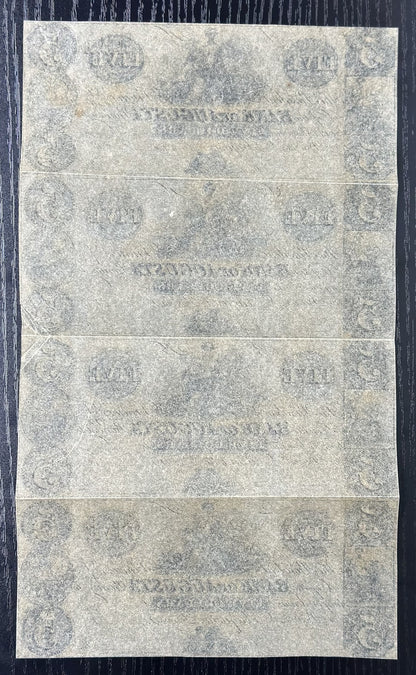 1800's Bank of Augusta Obsolete Bank Note Uncut Sheet $5,5,5,5 - Remainder