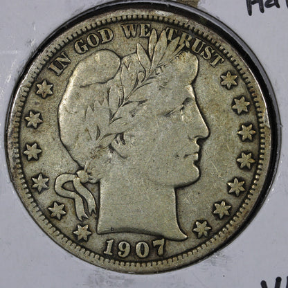 1907-D Barber Half Dollar 50C VF - Nice Condition