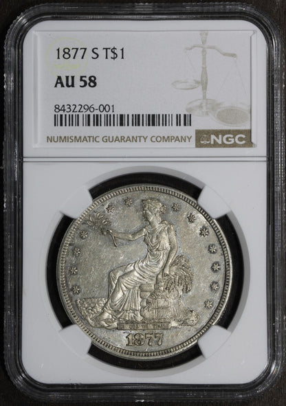 1877-S (AU58) Trade Silver Dollar $1 NGC - Lightly Circulated, Great Luster