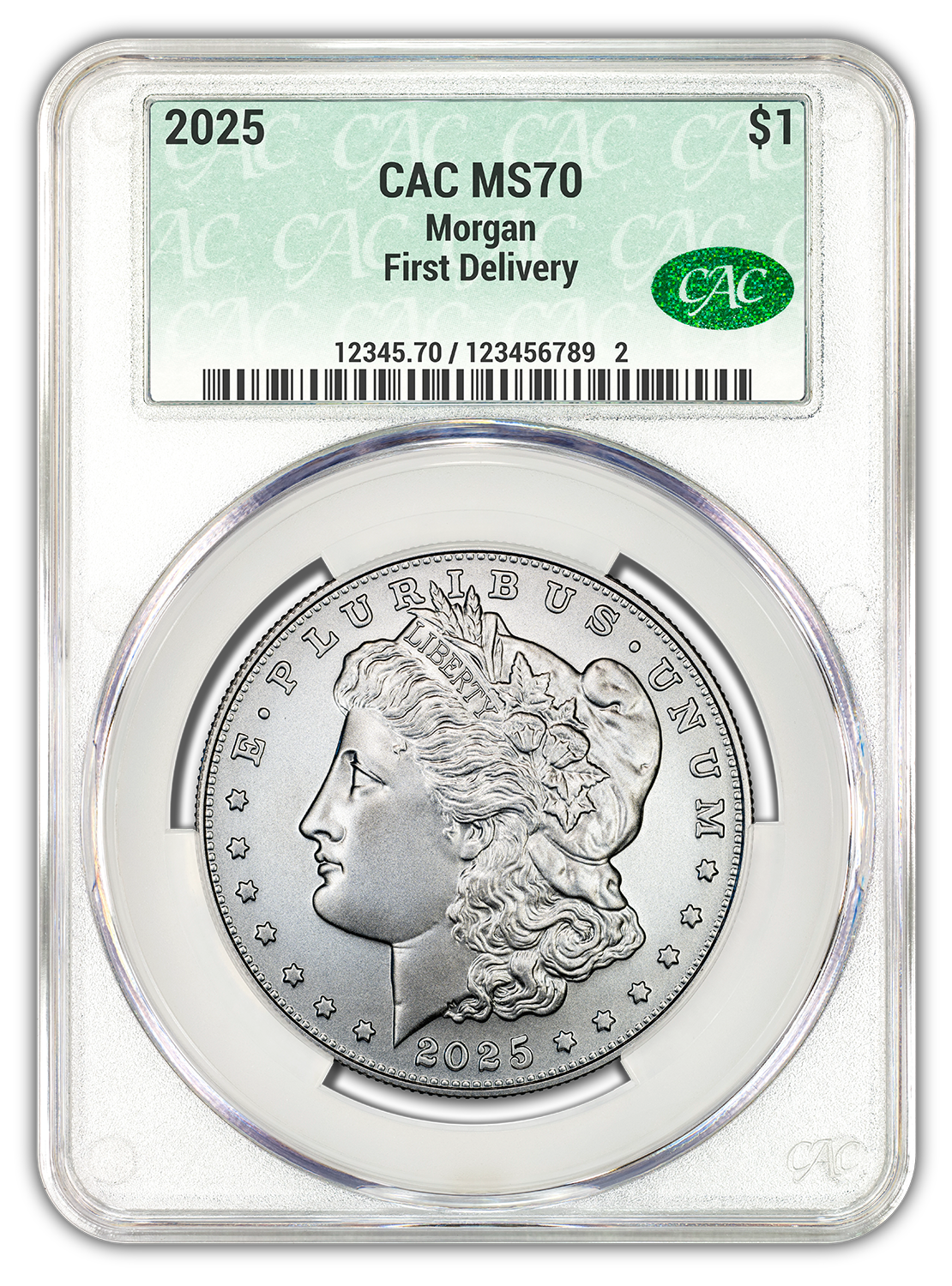 2025 (MS70) Morgan & Peace Silver Dollar (2 Coin Set) CAC First Delivery FD CACG