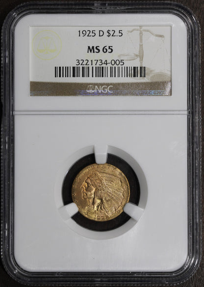 1925-D (MS65) Indian Head Gold Quarter Eagle $2.50 NGC