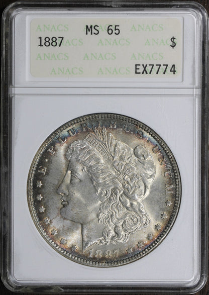 1887 (MS65) Morgan Silver Dollar $1 ANACS Soapbox - Old Holder Toned