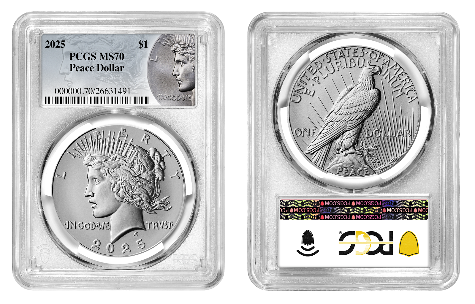 2025-P (MS70) Morgan & Peace Silver Dollar (2 Coin Set) PCGS