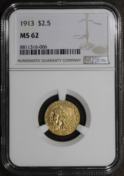 1913 (MS62) Indian Head Gold Quarter Eagle $2.5 NGC