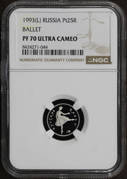 1993-L (PF70) Russia 1/10 oz Proof Platinum 25 Rouble Pt25R NGC - Ballet