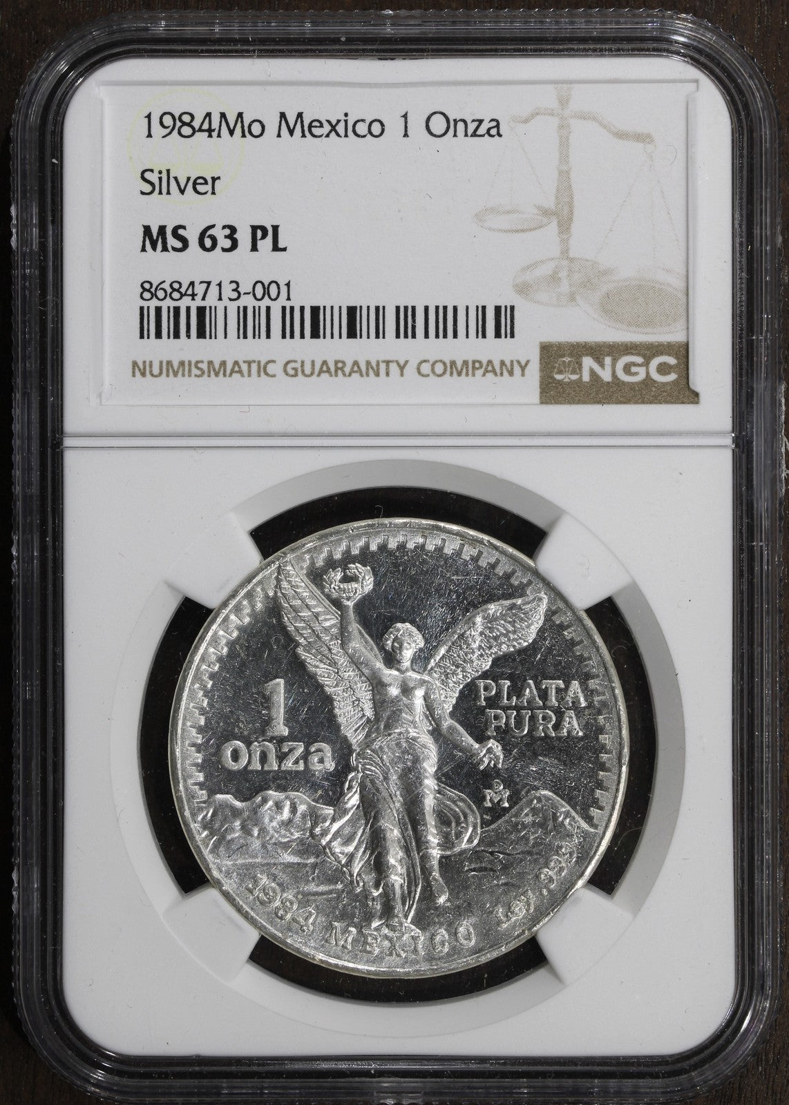 1984-Mo (MS63PL) Mexico 1 oz Silver Libertad Onza NGC - RARE Prooflike