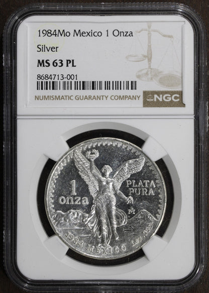 1984-Mo (MS63PL) Mexico 1 oz Silver Libertad Onza NGC - RARE Prooflike