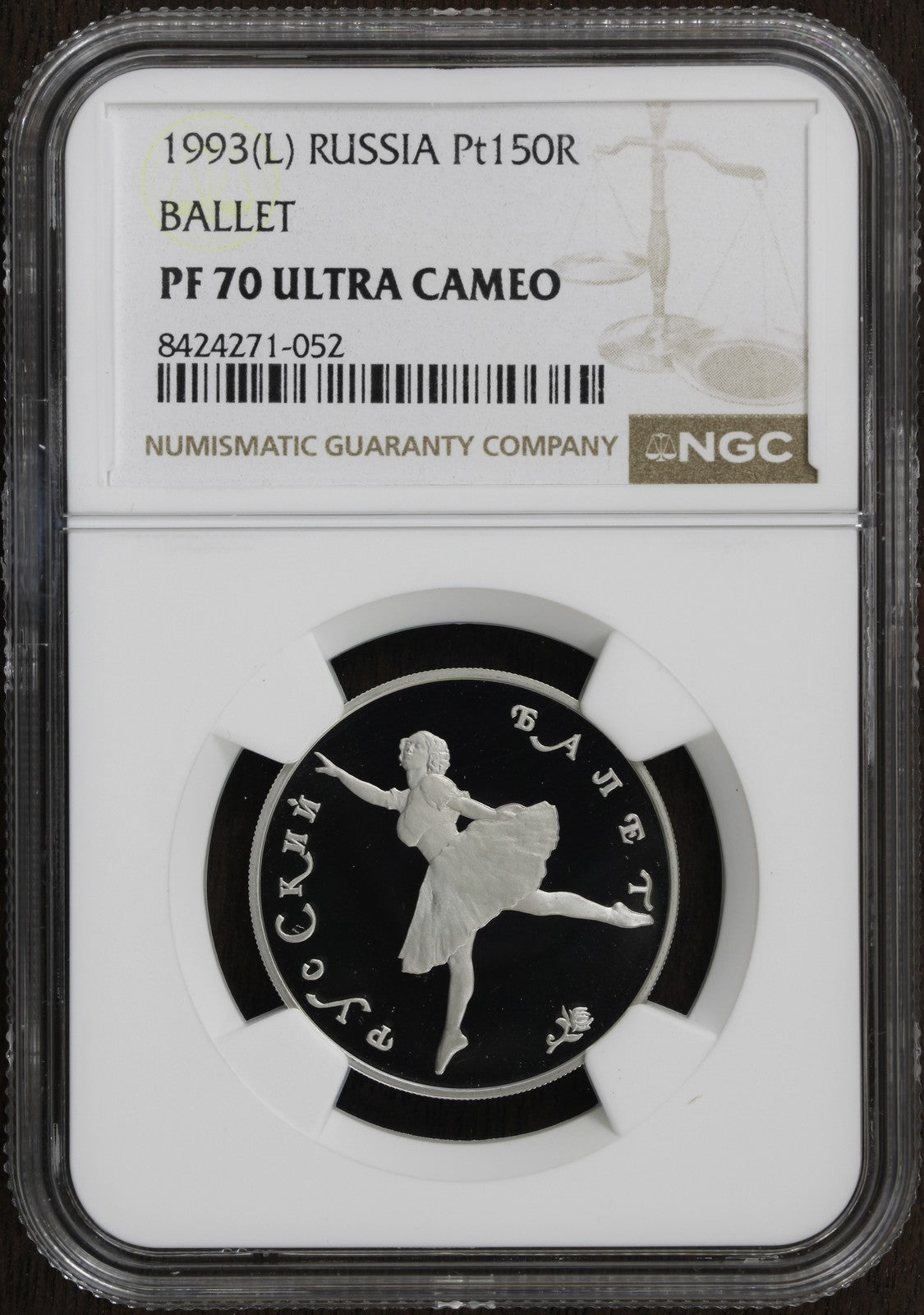 1993-L (PF70) Russia 1/2 oz Platinum 150 Roubles Pt150R NGC - Ballet