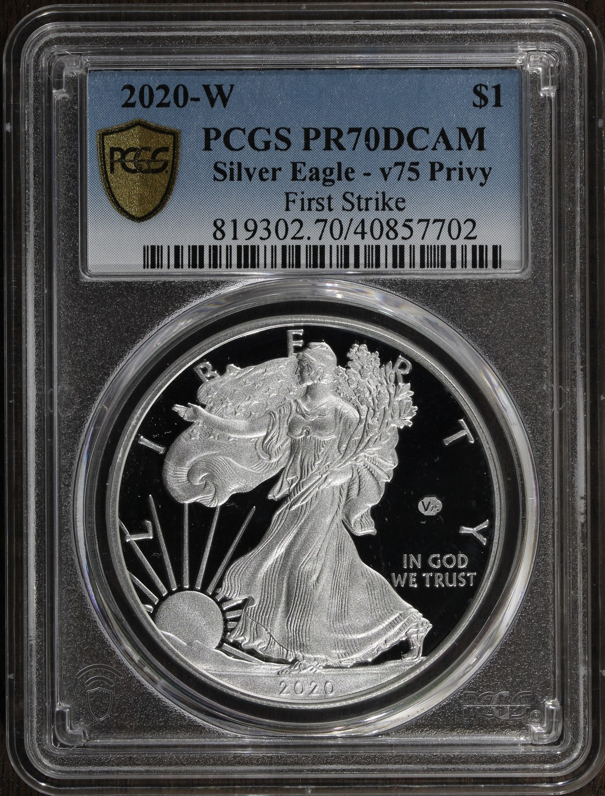 2020-W (PR70 DCAM) V75 Proof American Silver Eagle $1 ASE PCGS - End WW2