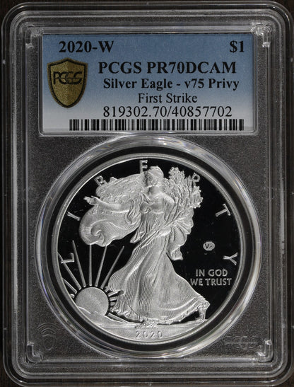 2020-W (PR70 DCAM) V75 Proof American Silver Eagle $1 ASE PCGS - End WW2