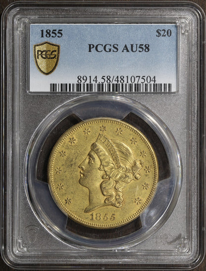 1855 (AU58) Liberty Head Gold Double Eagle $20 PCGS