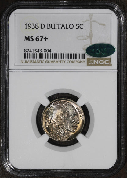 1938-D (MS67+ CAC) Buffalo Nickel 5C NGC - Great Toning, Plus Grade