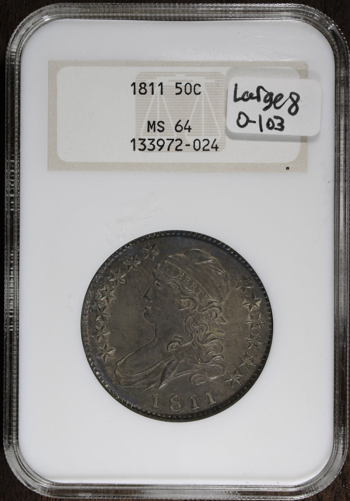 1811 (MS64) Capped Bust Half Dollar (Large 8) 50C NGC Fatty - Overton 103