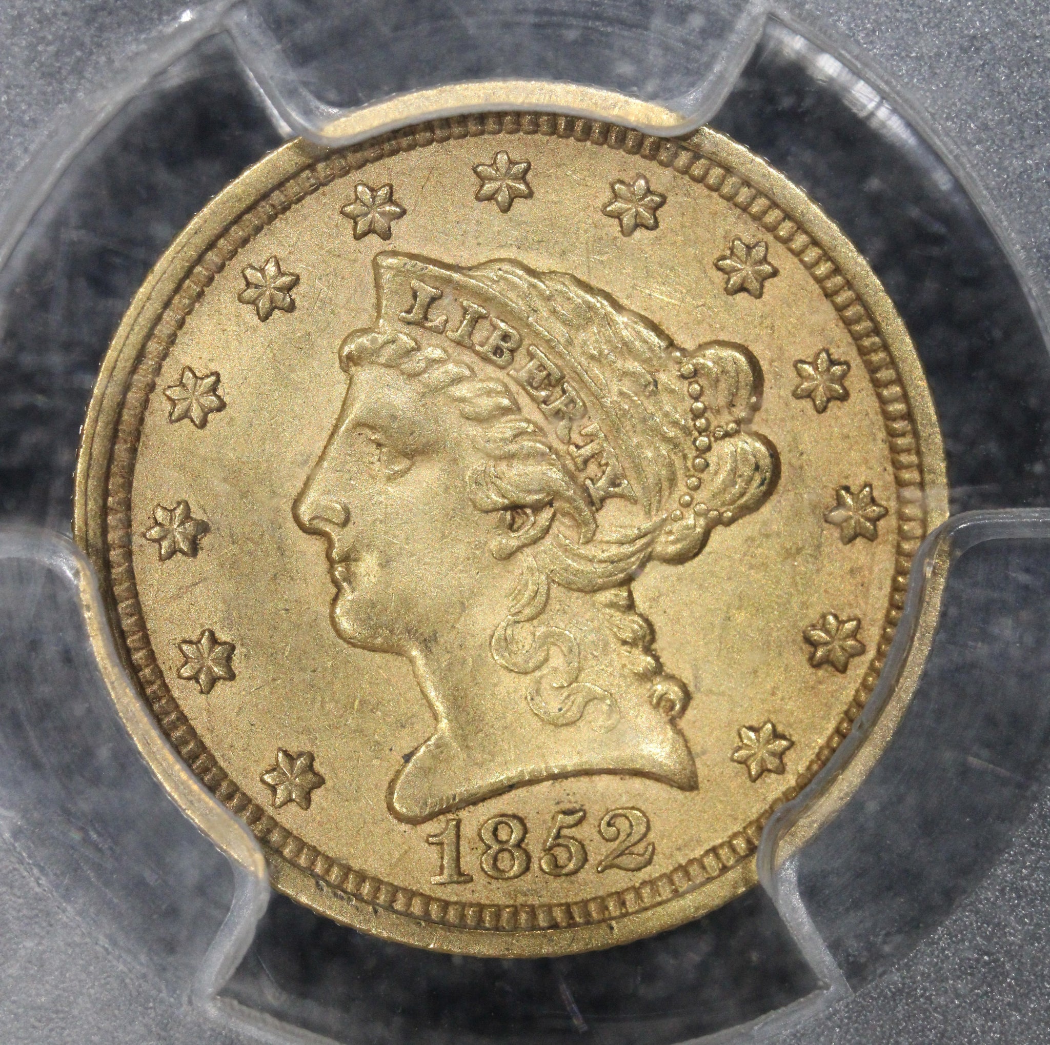 1852 (AU55 CAC) $2.50 Liberty Head Gold Quarter Eagle $2.5 PCGS