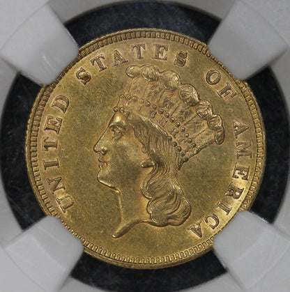 1860 (AU Details) $3 Indian Princess Three Dollar Gold Coin NGC