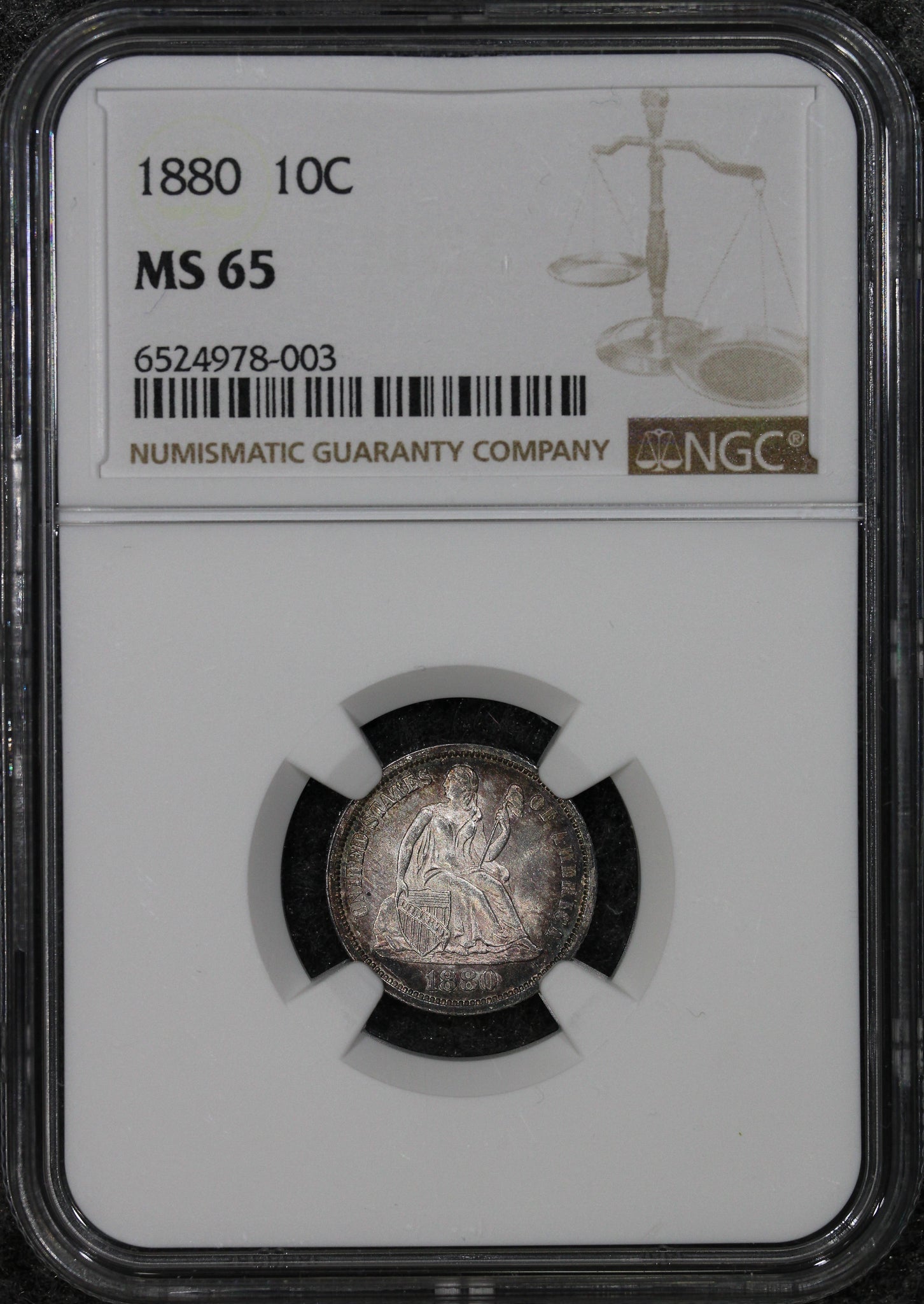 1880 (MS65) Seated Liberty Dime 10c NGC