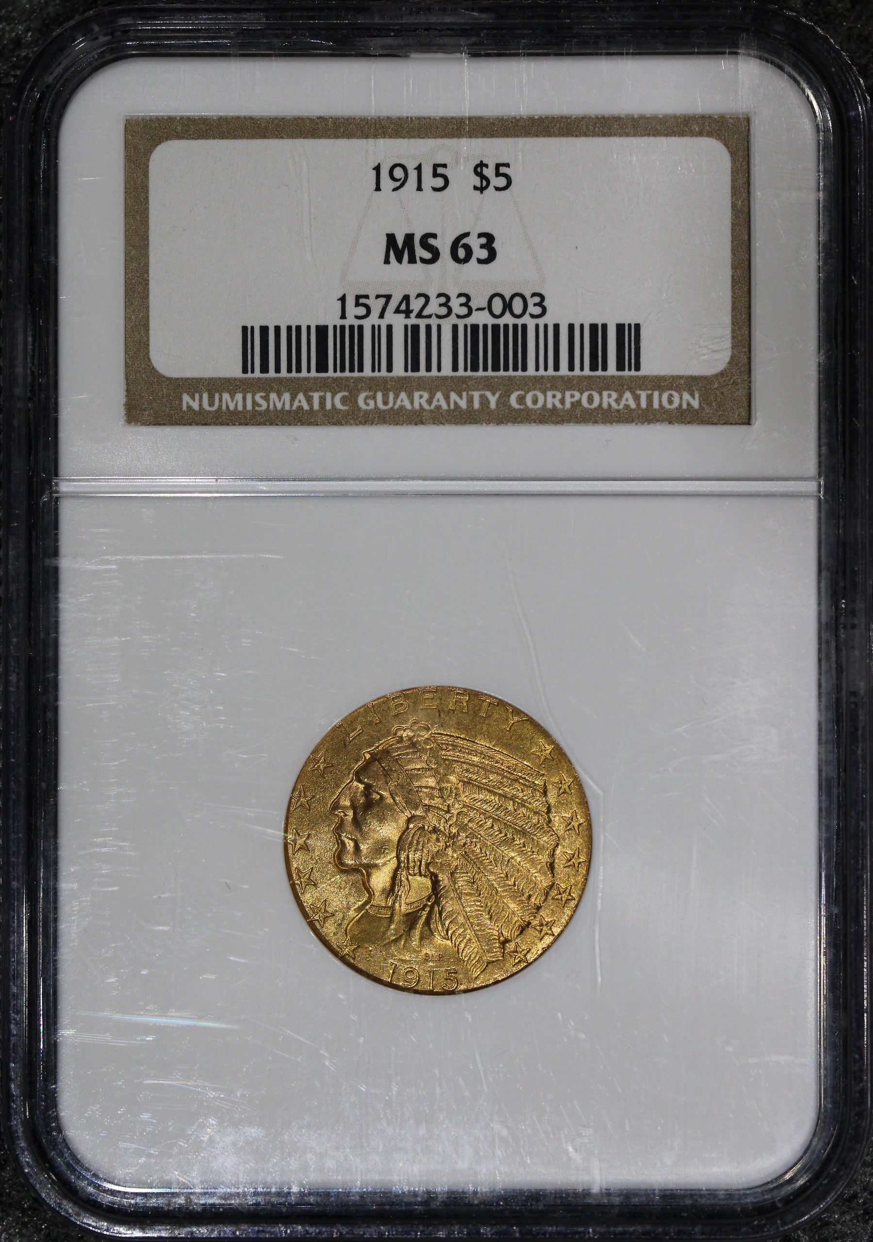 1915 (MS63) $5 Indian Head Gold Half Eagle NGC