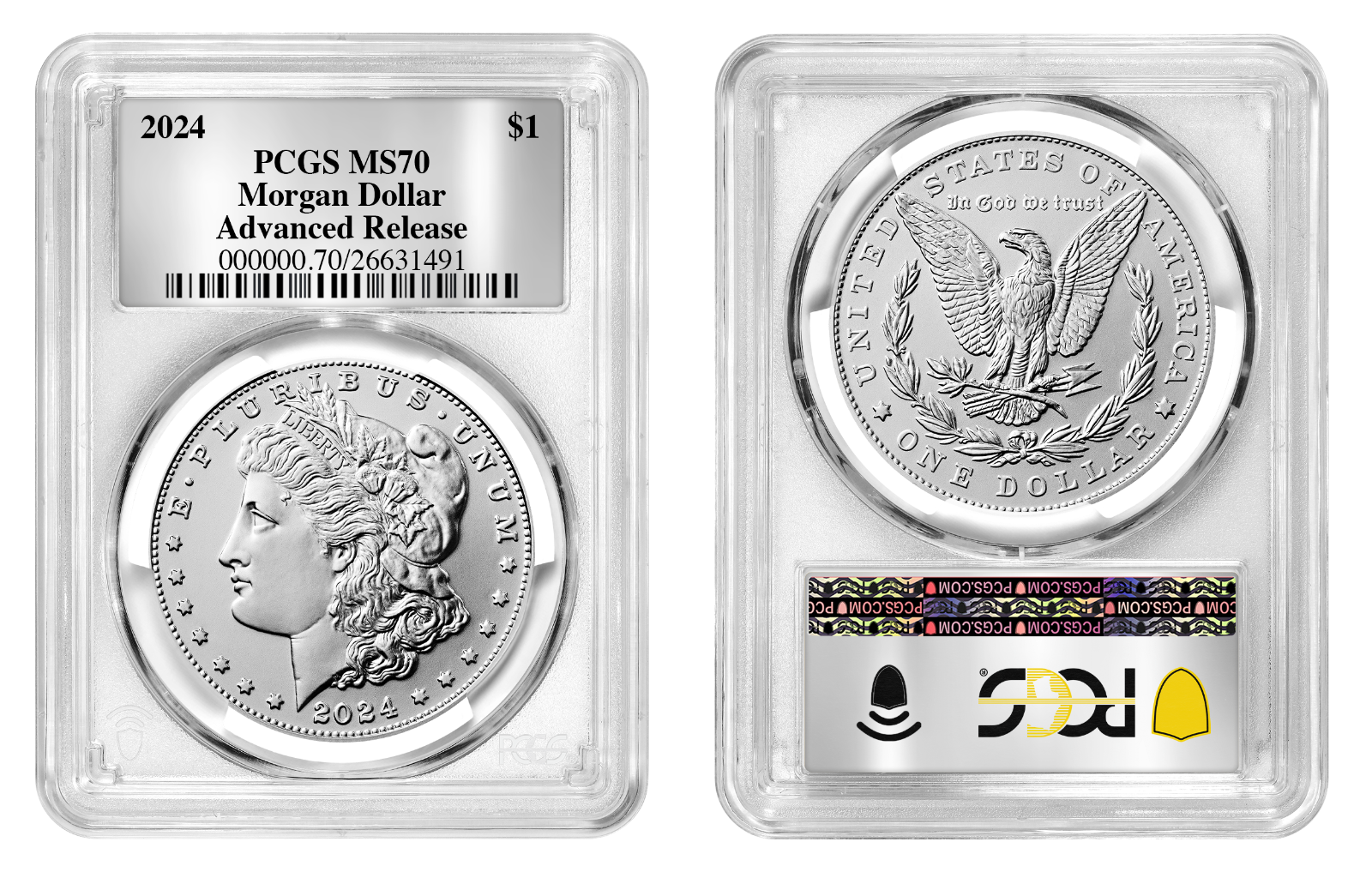 2024 (MS70) Morgan & Peace Silver Dollar (Silver Foil) Advanced Release AR PCGS