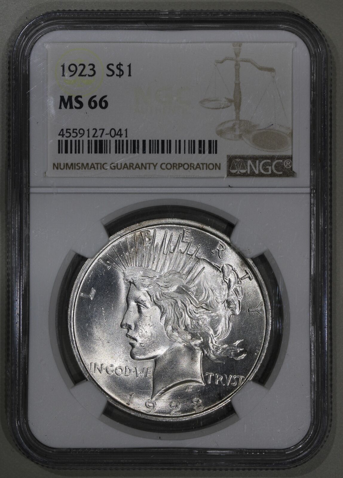 1923 (MS66) Peace Silver Dollar $1 NGC Graded Coin