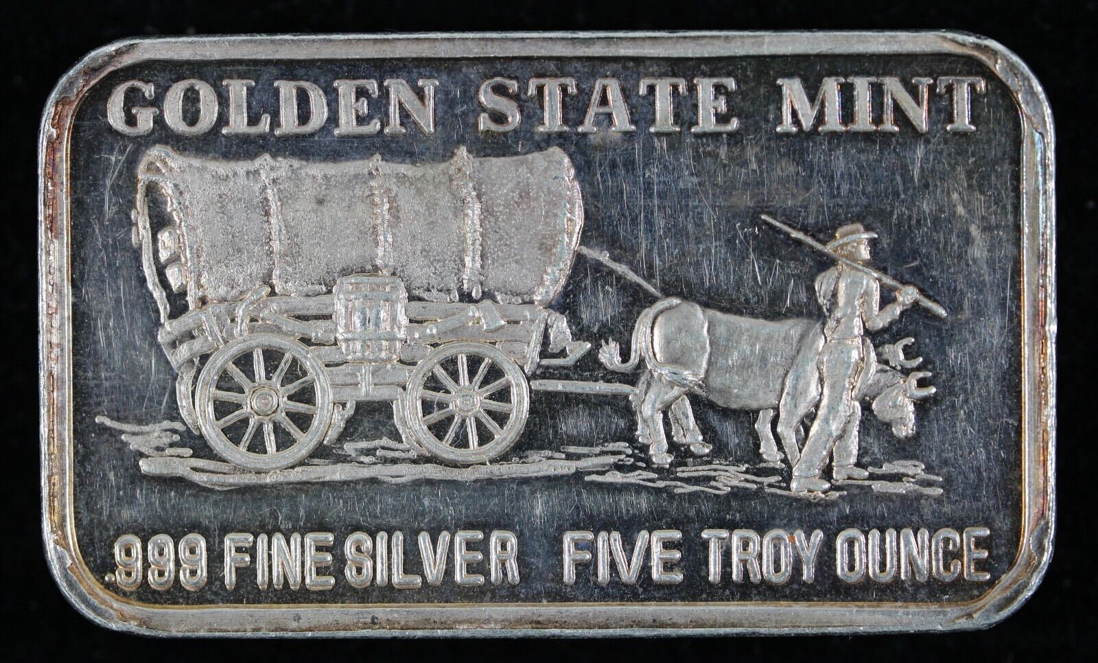 Golden State Mint Pioneer Wagon & Ox Bar 5 Troy oz .999 Silver Bar - Vintage Bar